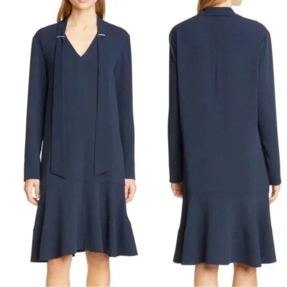 Tibi Navy Savannah Tie Neck Dress Size 4 missing metal clips